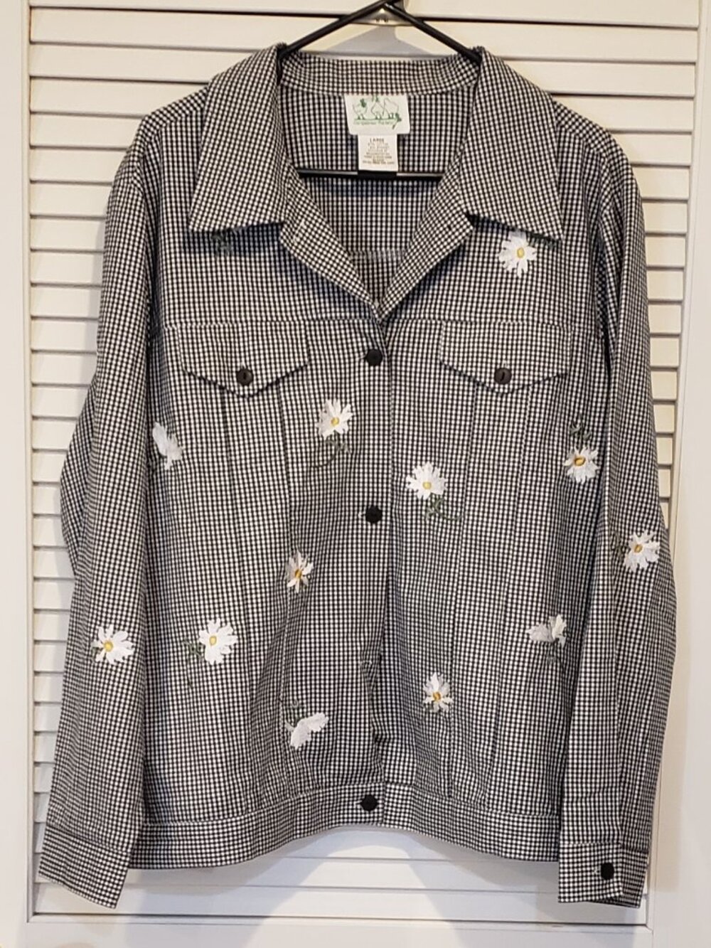 The Quacker Factory Women’s Black & White Check Daisy Light Jacket Size L NWOT